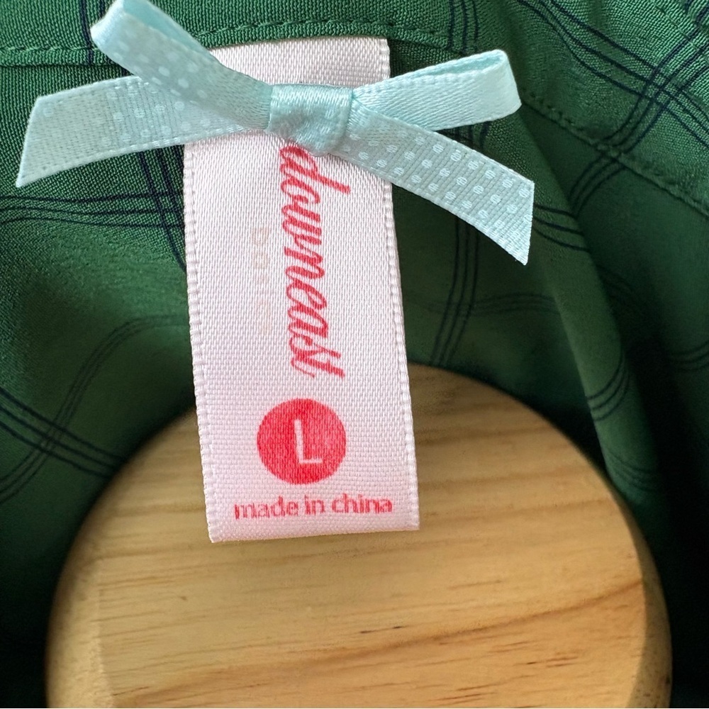 DownEast Modest Green Windowpane Check Academia Coquette Shirt Dress Sz L - Picture 12 of 13